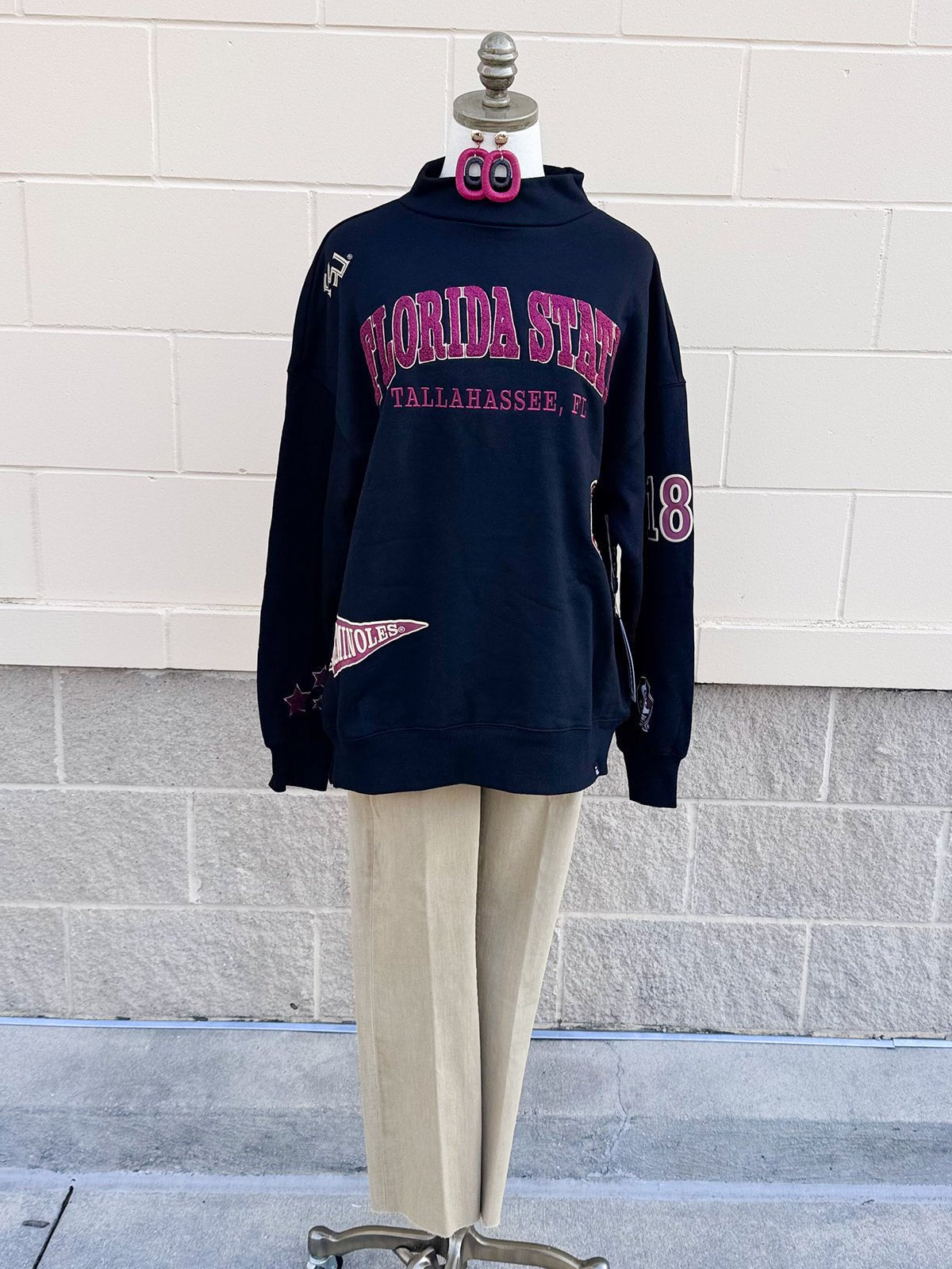 [Gameday Social] FSU Patchwork Crewneck - The Pink Pineapple 850
