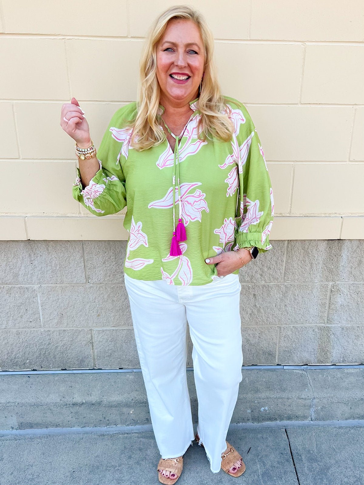 Garden Outline Ruffle Blouse - The Pink Pineapple 850