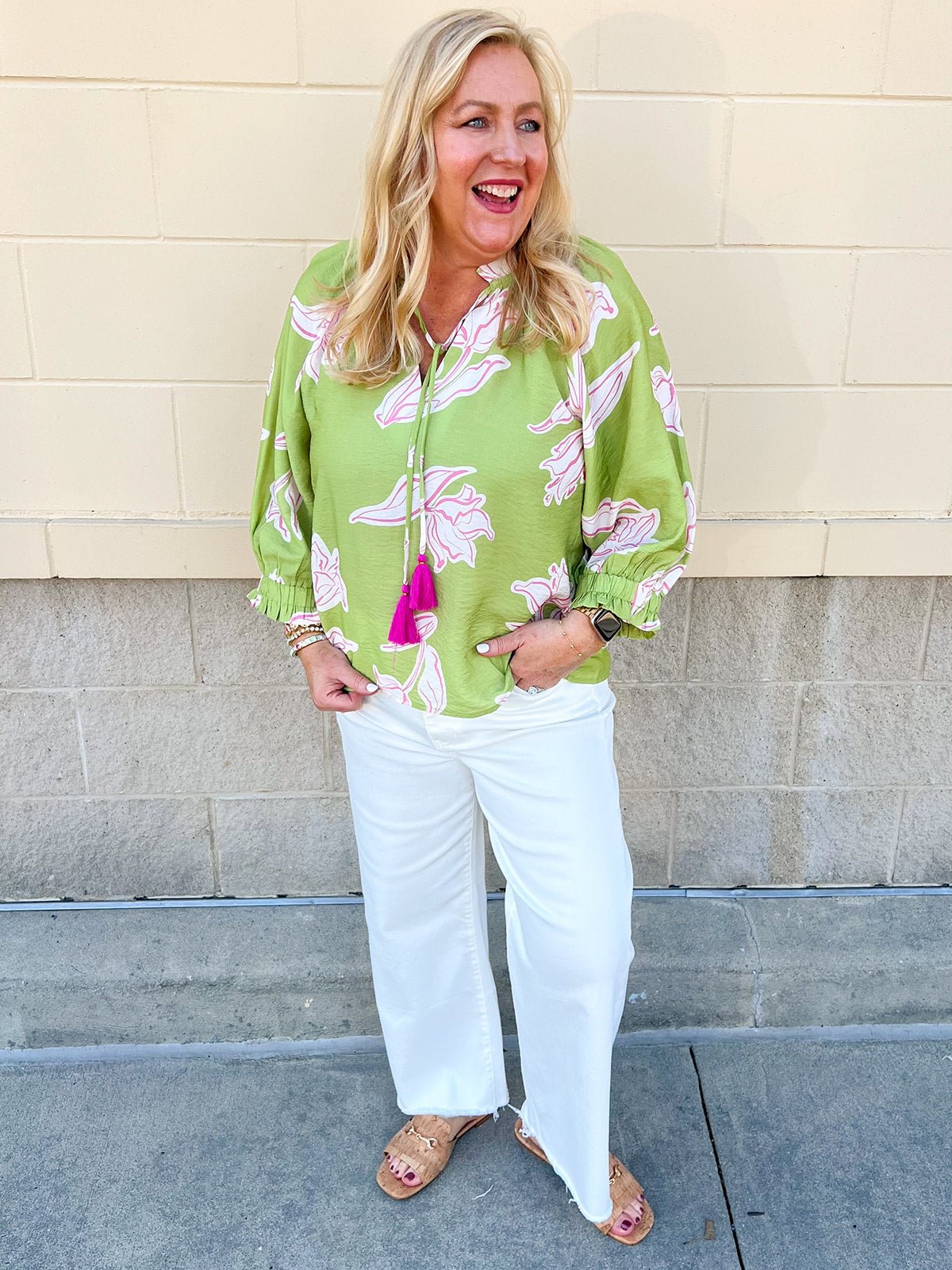 Garden Outline Ruffle Blouse - The Pink Pineapple 850