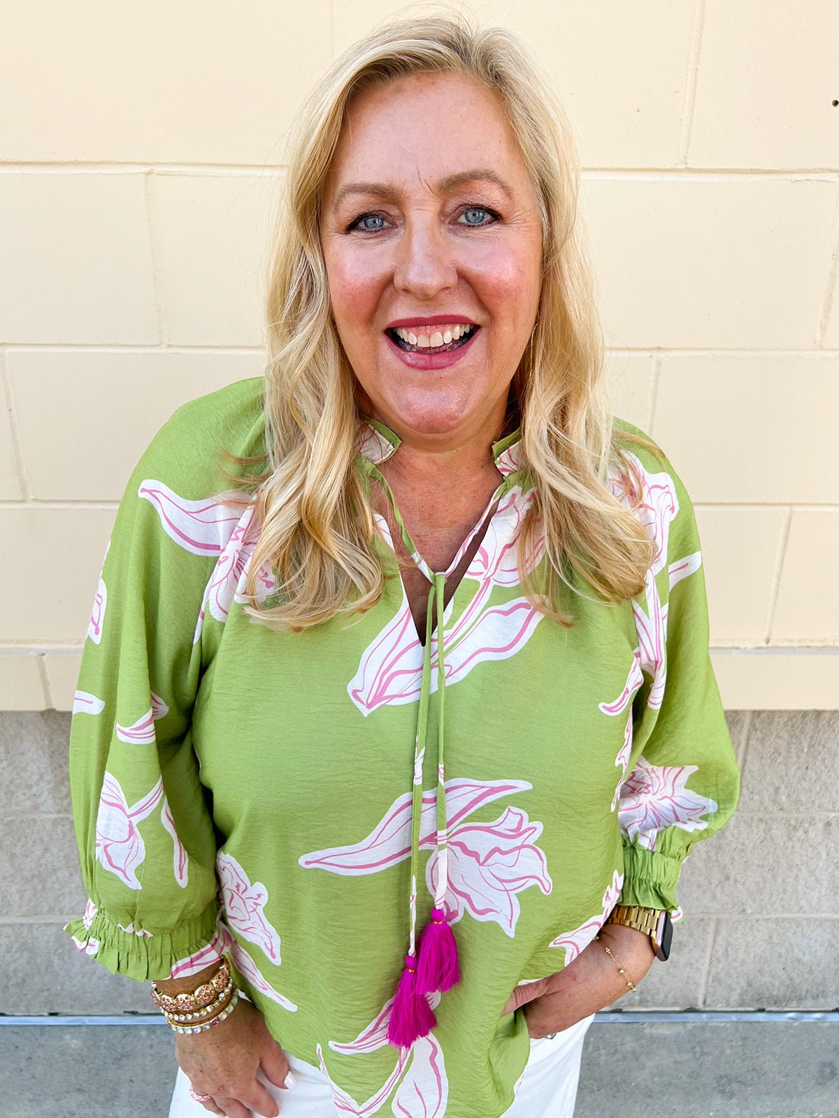 Garden Outline Ruffle Blouse - The Pink Pineapple 850