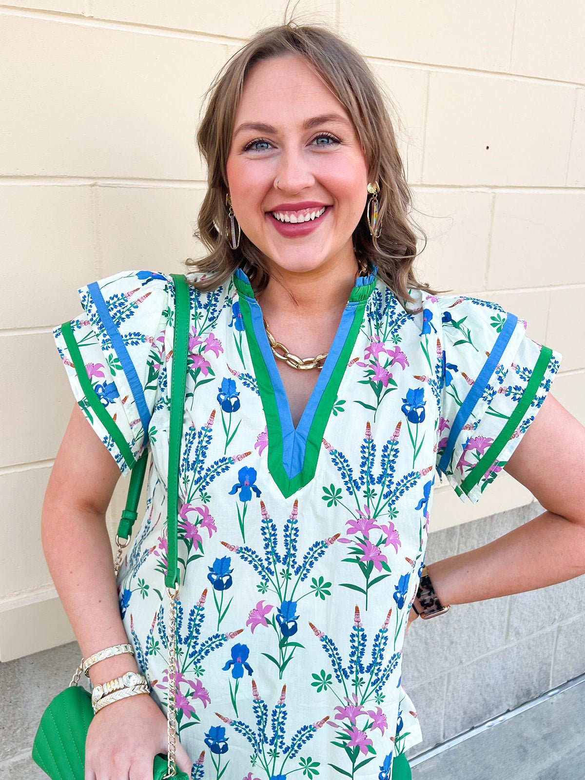 Garden Party Contrast Trim Blouse - The Pink Pineapple 850