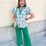 Garden Party Contrast Trim Blouse - The Pink Pineapple 850