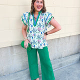 Garden Party Contrast Trim Blouse - The Pink Pineapple 850