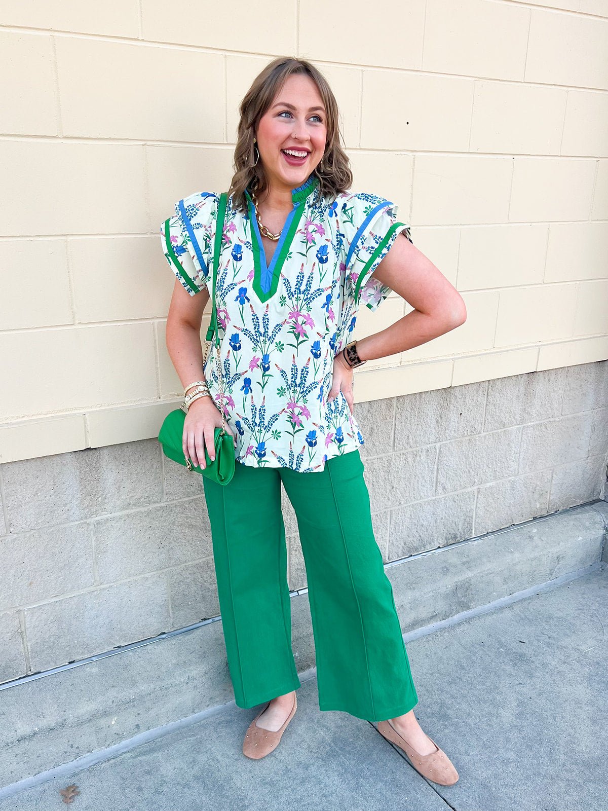 Garden Party Contrast Trim Blouse - The Pink Pineapple 850