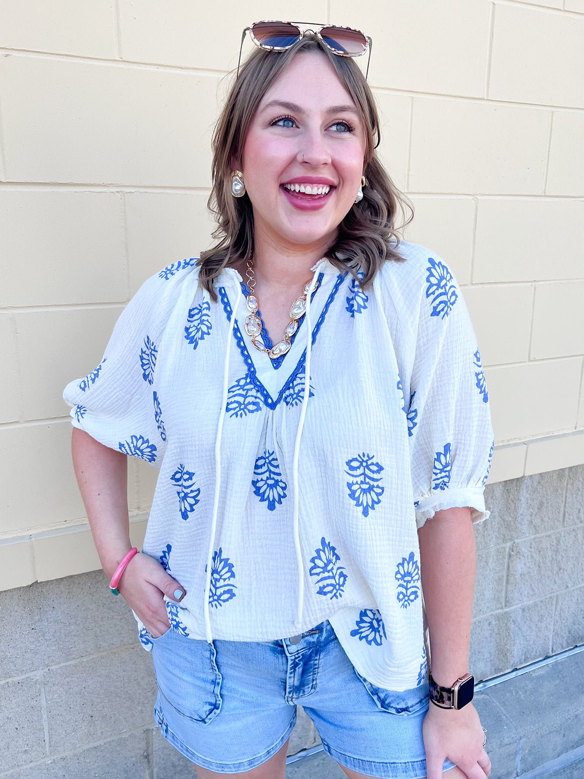 Garden Whimsy Embroidered Gauze Blouse - The Pink Pineapple 850