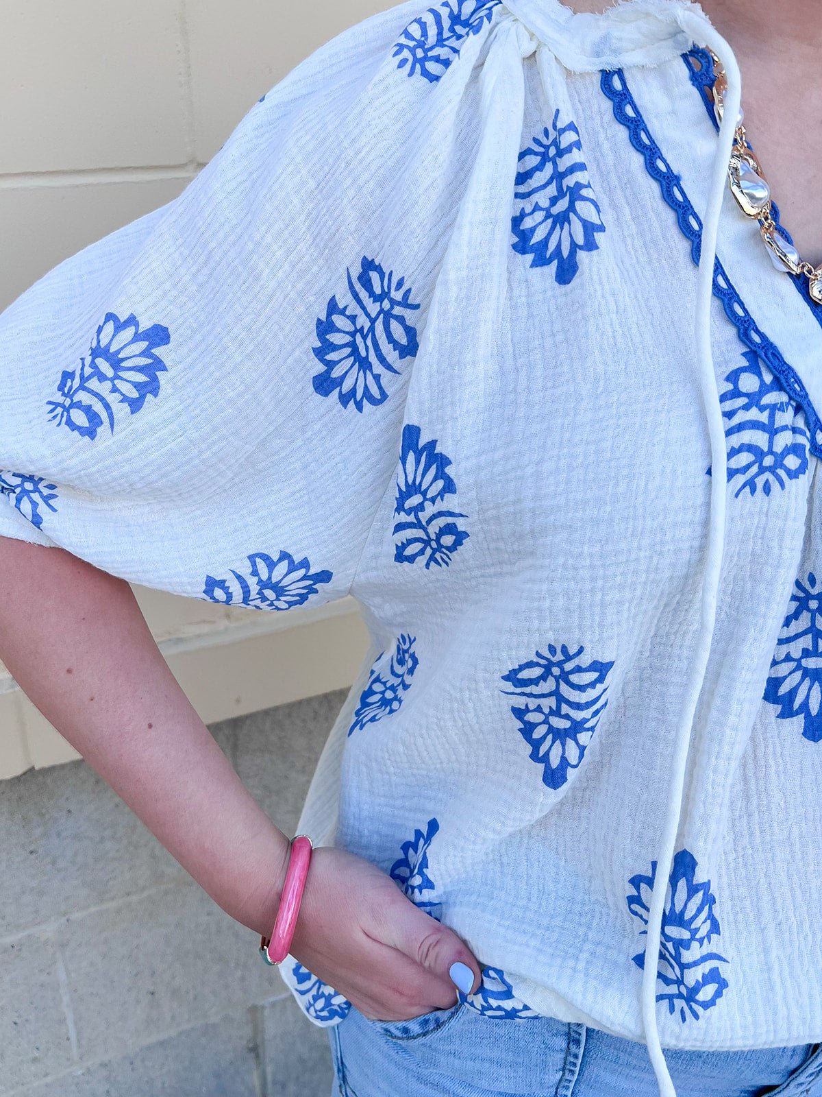 Garden Whimsy Embroidered Gauze Blouse - The Pink Pineapple 850