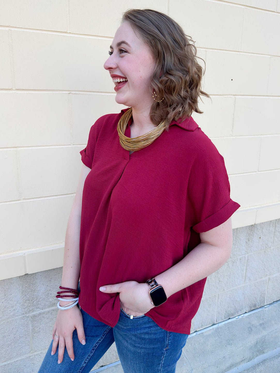 Garnet Breeze Collared Top - The Pink Pineapple 850