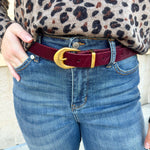Garnet Calf Hair Belt with Gold Brass Buckle - The Pink Pineapple 850