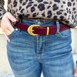 Garnet Calf Hair Belt with Gold Brass Buckle - The Pink Pineapple 850