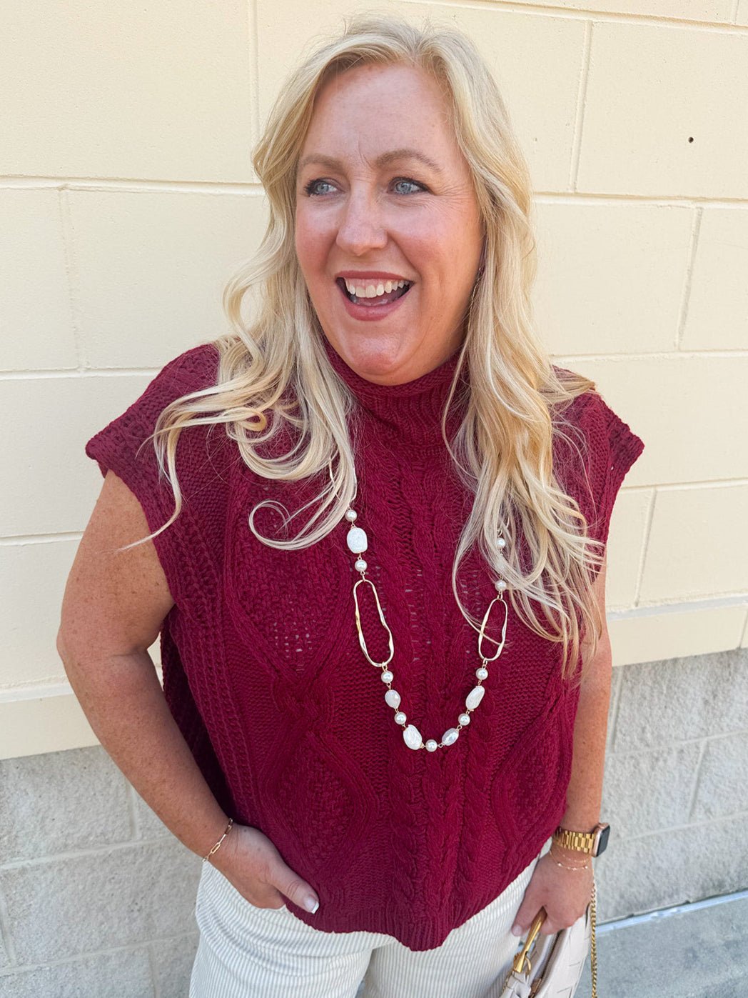 Garnet Glory Mock Neck Sweater Vest - The Pink Pineapple 850