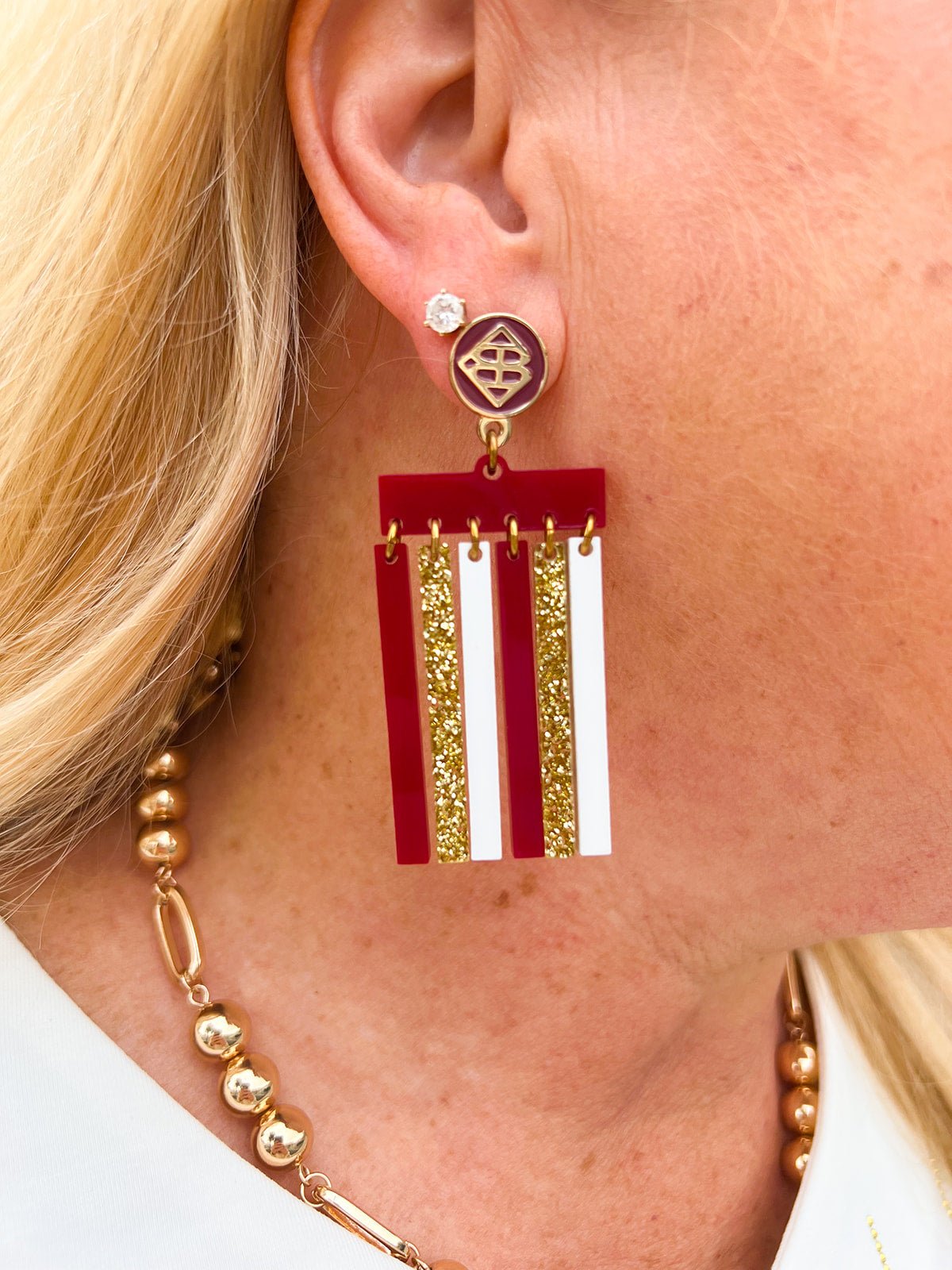 Garnet Glory Stripe Statement Earrings - The Pink Pineapple 850