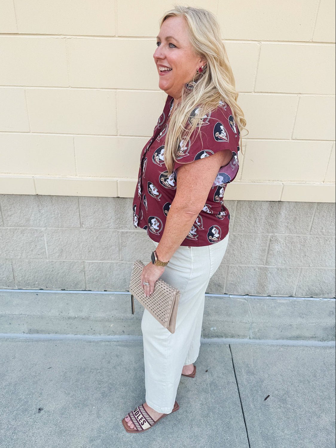 Garnet Ruffle Collar Poplin Blouse with Seminole Print - The Pink Pineapple 850