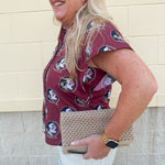 Garnet Ruffle Collar Poplin Blouse with Seminole Print - The Pink Pineapple 850