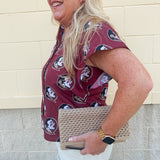 Garnet Ruffle Collar Poplin Blouse with Seminole Print - The Pink Pineapple 850
