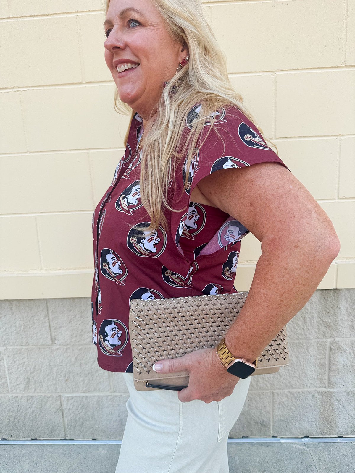 Garnet Ruffle Collar Poplin Blouse with Seminole Print - The Pink Pineapple 850