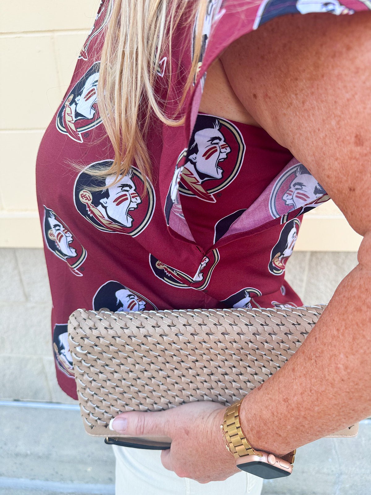 Garnet Ruffle Collar Poplin Blouse with Seminole Print - The Pink Pineapple 850