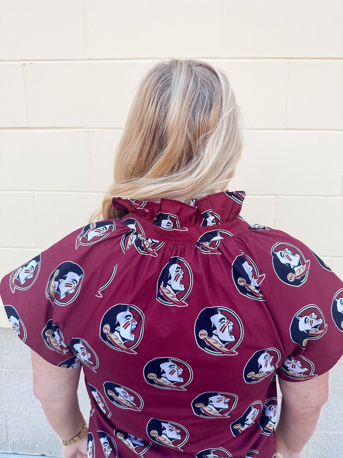 Garnet Ruffle Collar Poplin Blouse with Seminole Print - The Pink Pineapple 850