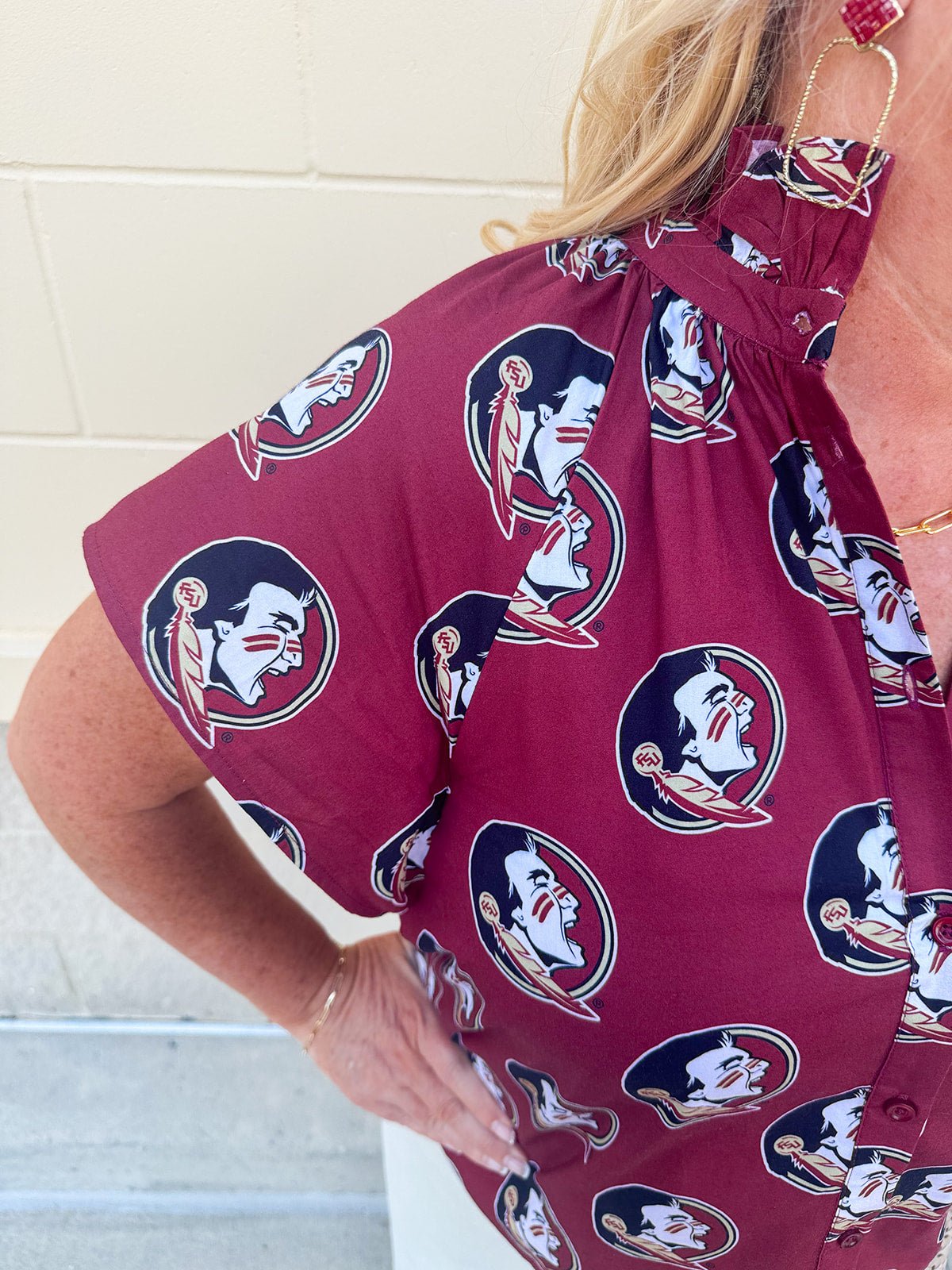 Garnet Ruffle Collar Poplin Blouse with Seminole Print - The Pink Pineapple 850