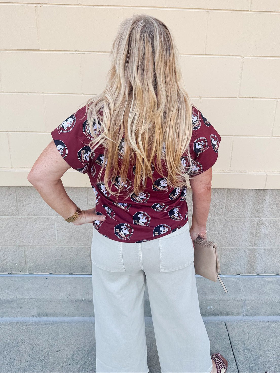 Garnet Ruffle Collar Poplin Blouse with Seminole Print - The Pink Pineapple 850