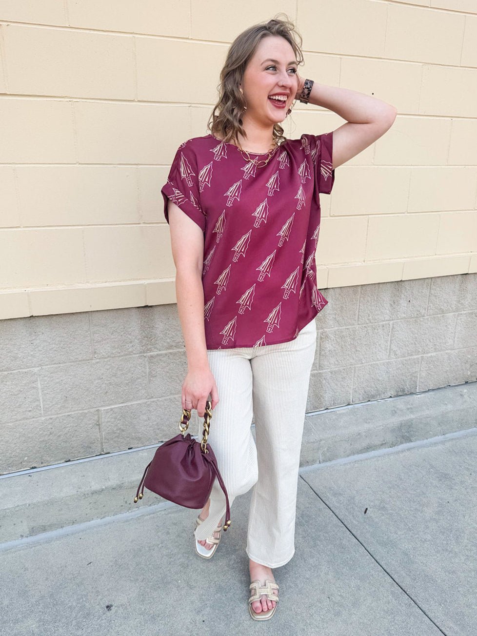 Garnet Spear Rolled Cuff Blouse - The Pink Pineapple 850