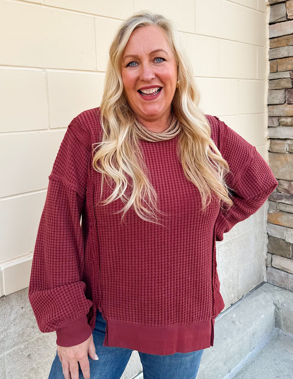 Garnet Weekend Waffle Top - The Pink Pineapple 850