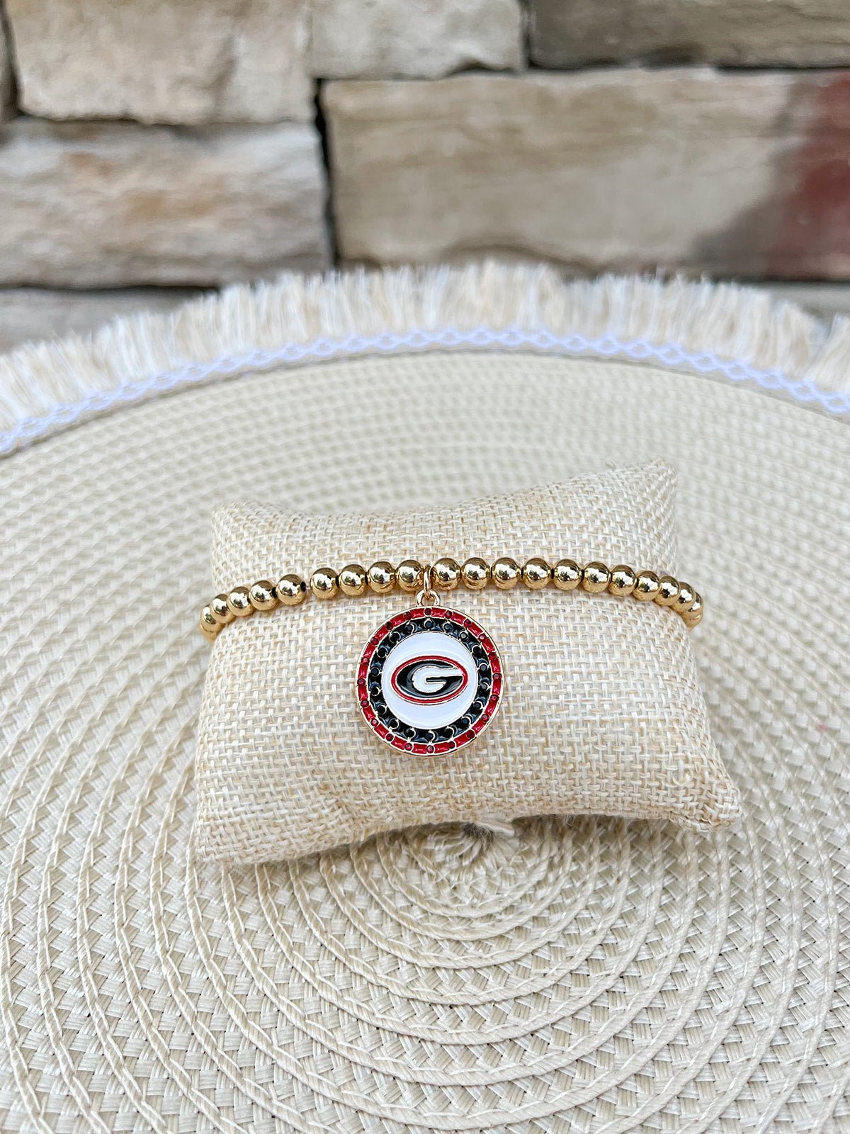 Georgia Bulldogs Pave Disc Bead Bracelet - The Pink Pineapple 850