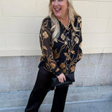 Gilded Evening Button Front Blouse - The Pink Pineapple 850