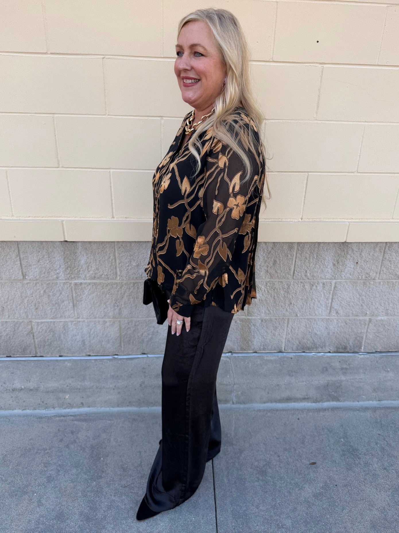 Gilded Evening Button Front Blouse - The Pink Pineapple 850