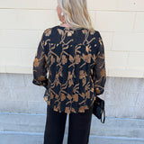 Gilded Evening Button Front Blouse - The Pink Pineapple 850