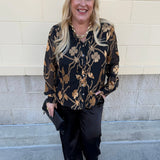 Gilded Evening Button Front Blouse - The Pink Pineapple 850