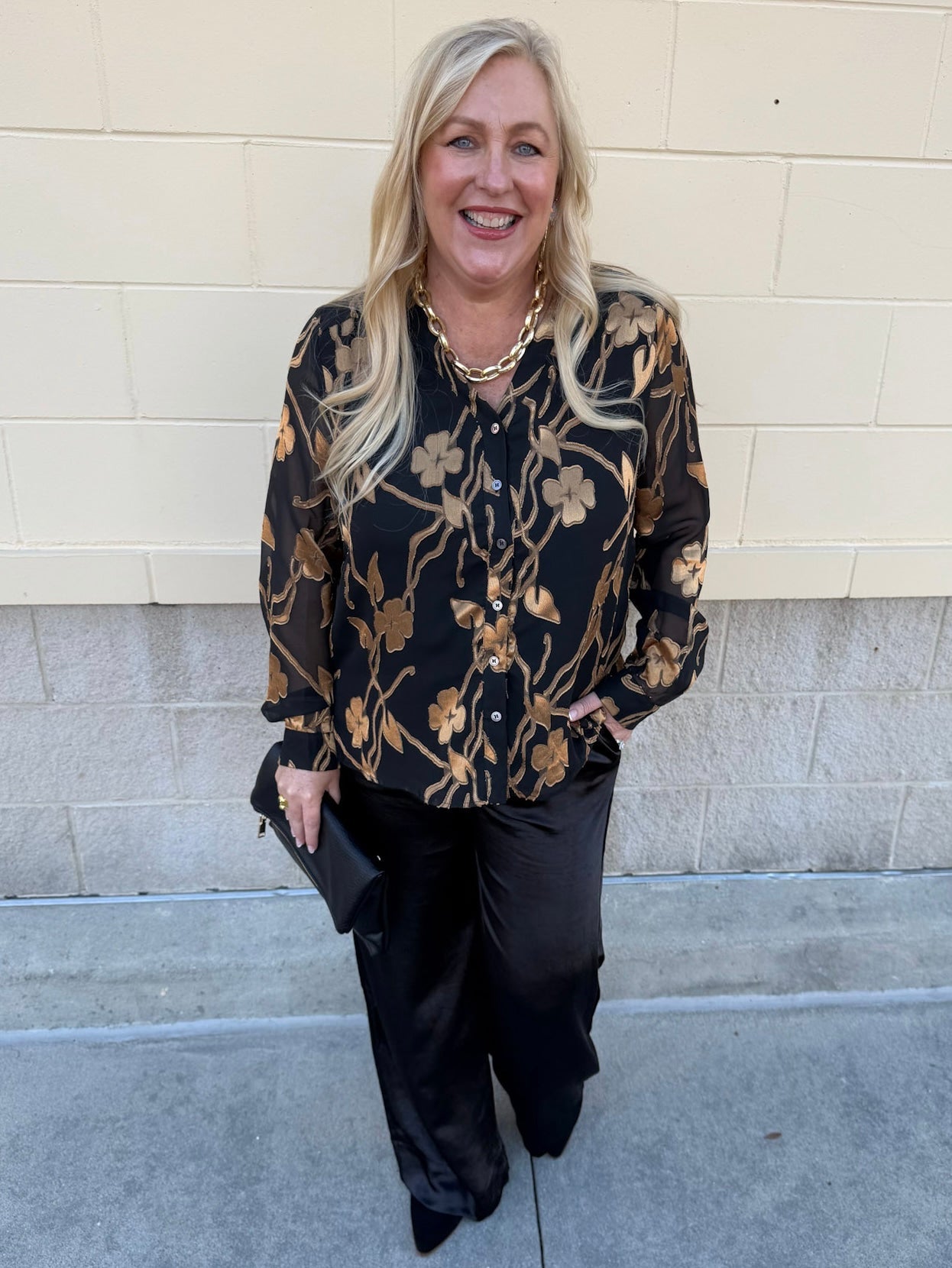 Gilded Evening Button Front Blouse - The Pink Pineapple 850