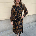 Gilded Evening Button - Up Belted Midi Dress - The Pink Pineapple 850