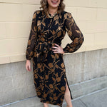 Gilded Evening Button - Up Belted Midi Dress - The Pink Pineapple 850