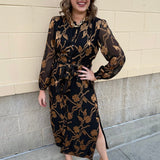 Gilded Evening Button - Up Belted Midi Dress - The Pink Pineapple 850