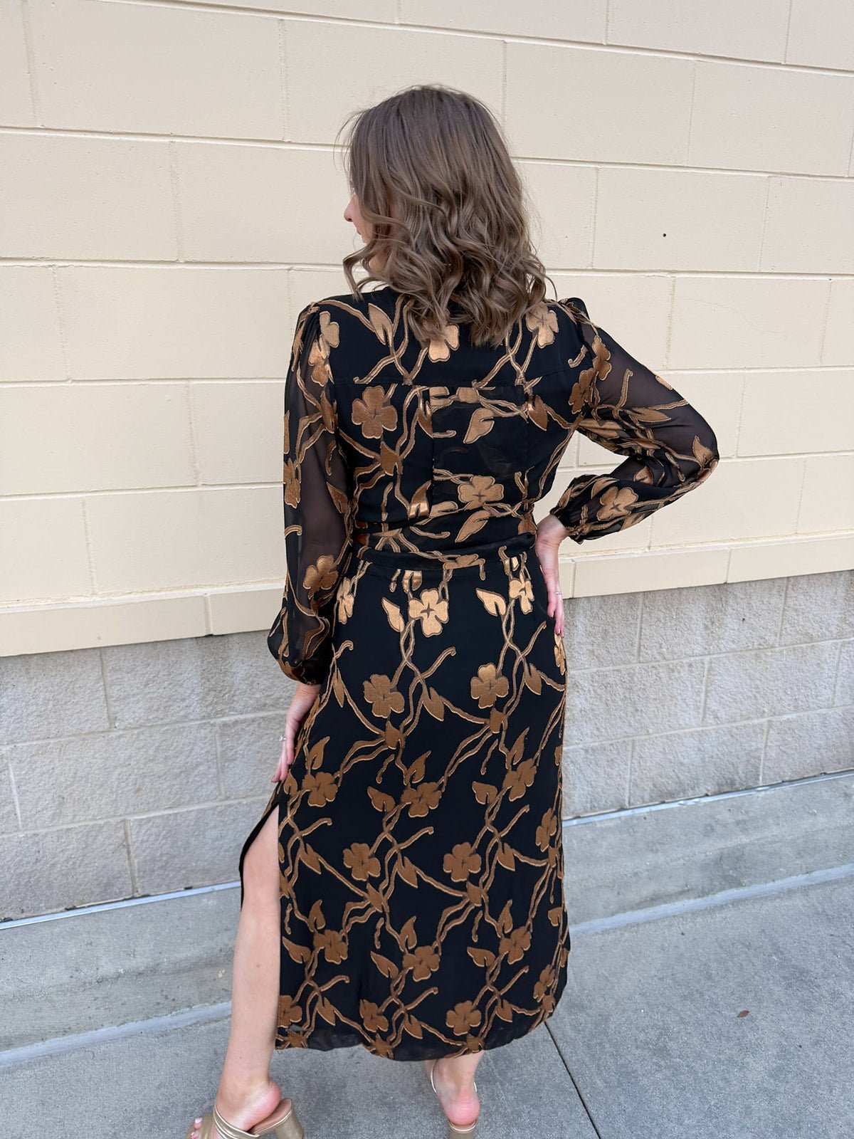 Gilded Evening Button - Up Belted Midi Dress - The Pink Pineapple 850