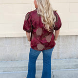 Gilded Wine Puff Sleeve Top - The Pink Pineapple 850