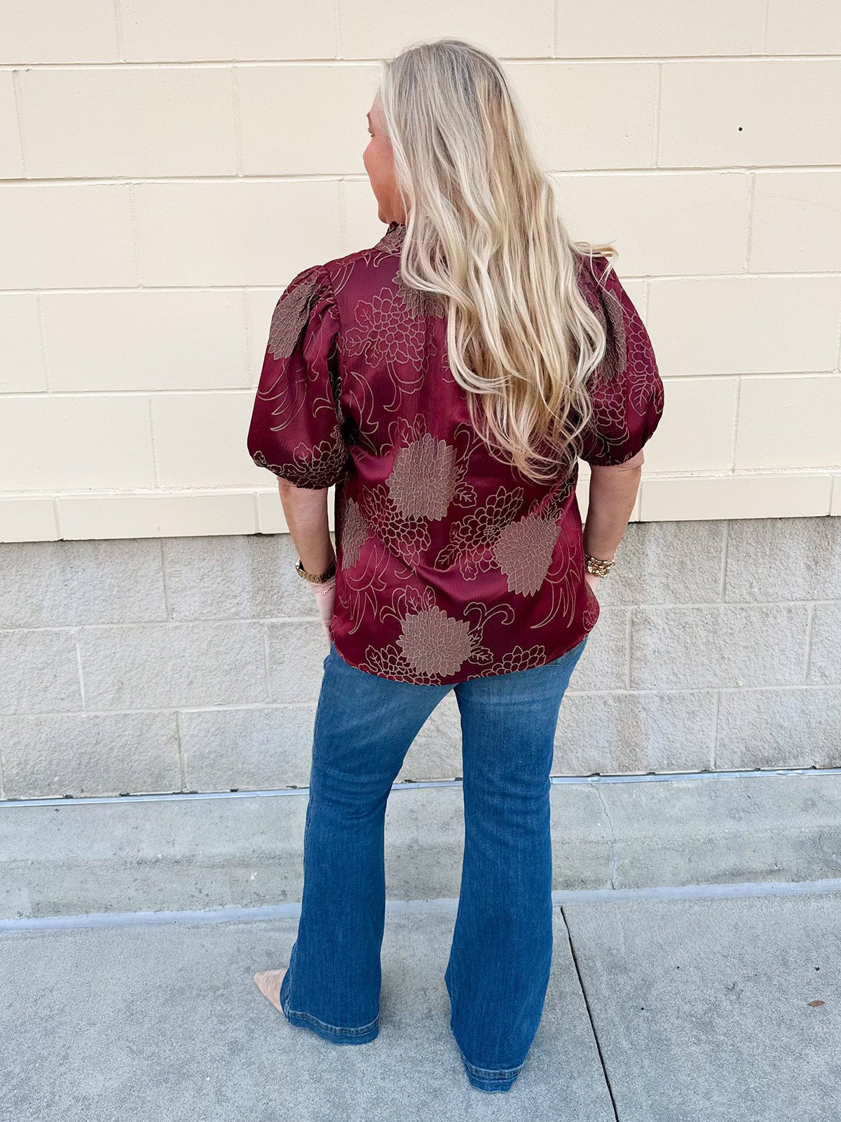 Gilded Wine Puff Sleeve Top - The Pink Pineapple 850