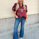 Gilded Wine Puff Sleeve Top - The Pink Pineapple 850