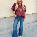 Gilded Wine Puff Sleeve Top - The Pink Pineapple 850