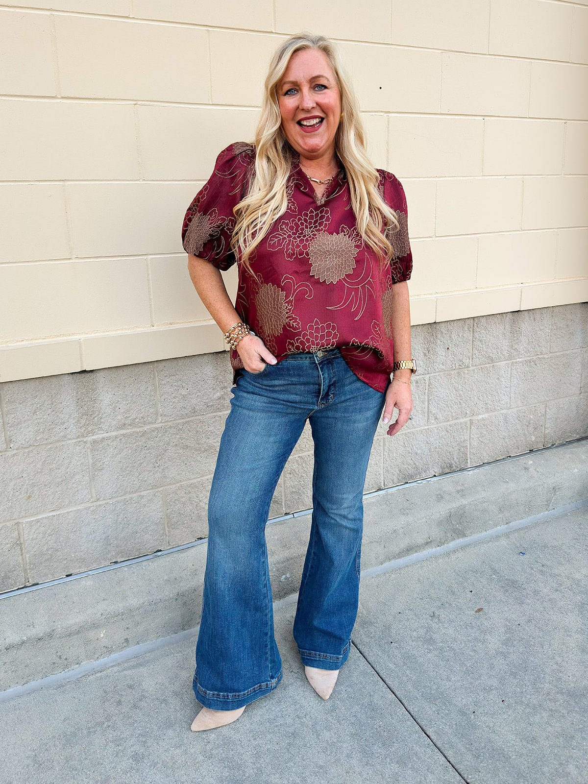 Gilded Wine Puff Sleeve Top - The Pink Pineapple 850