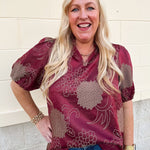 Gilded Wine Puff Sleeve Top - The Pink Pineapple 850