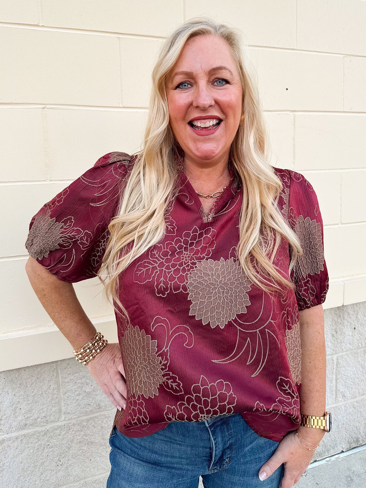 Gilded Wine Puff Sleeve Top - The Pink Pineapple 850