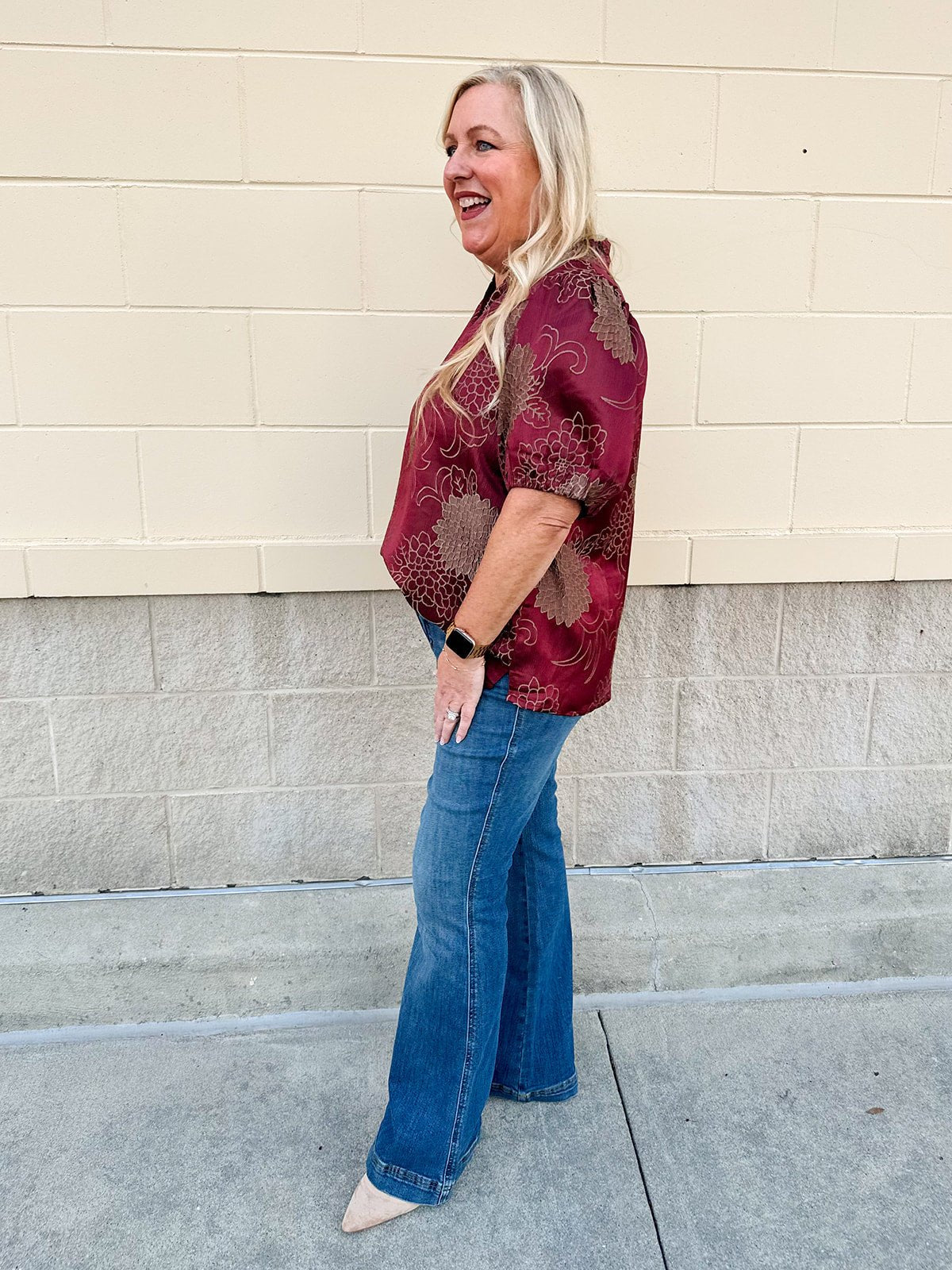 Gilded Wine Puff Sleeve Top - The Pink Pineapple 850