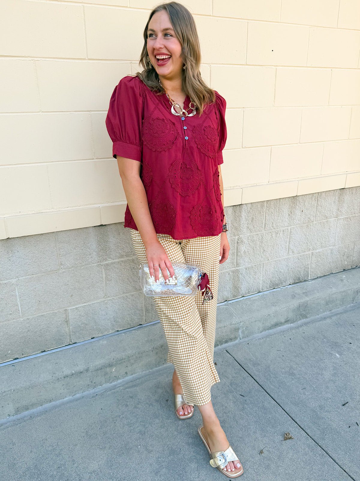Gingham Straight Leg Pants - The Pink Pineapple 850