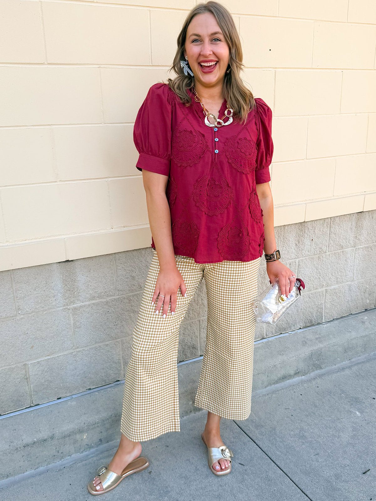 Gingham Straight Leg Pants - The Pink Pineapple 850