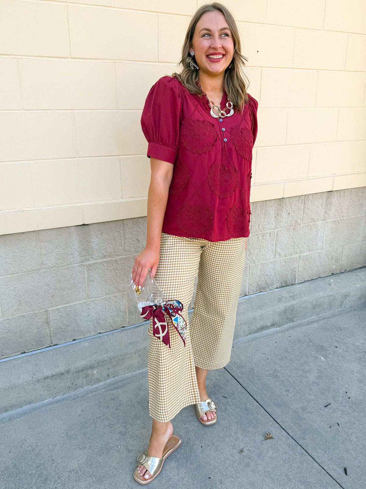 Gingham Straight Leg Pants - The Pink Pineapple 850