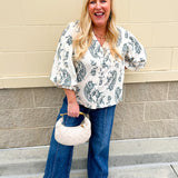 Girly and Glamorous Jade Balloon Sleeve Button Down Top - The Pink Pineapple 850