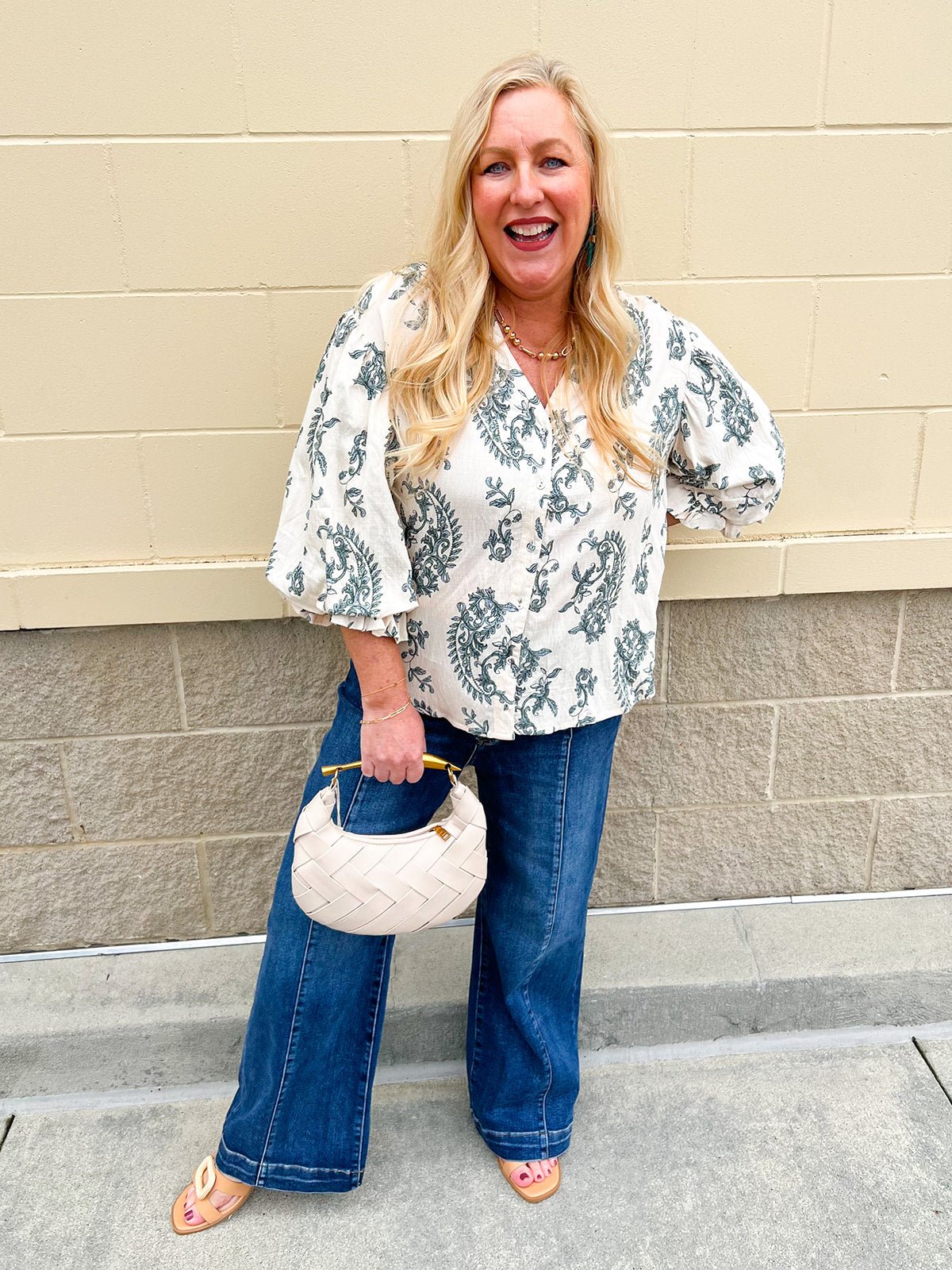 Girly and Glamorous Jade Balloon Sleeve Button Down Top - The Pink Pineapple 850