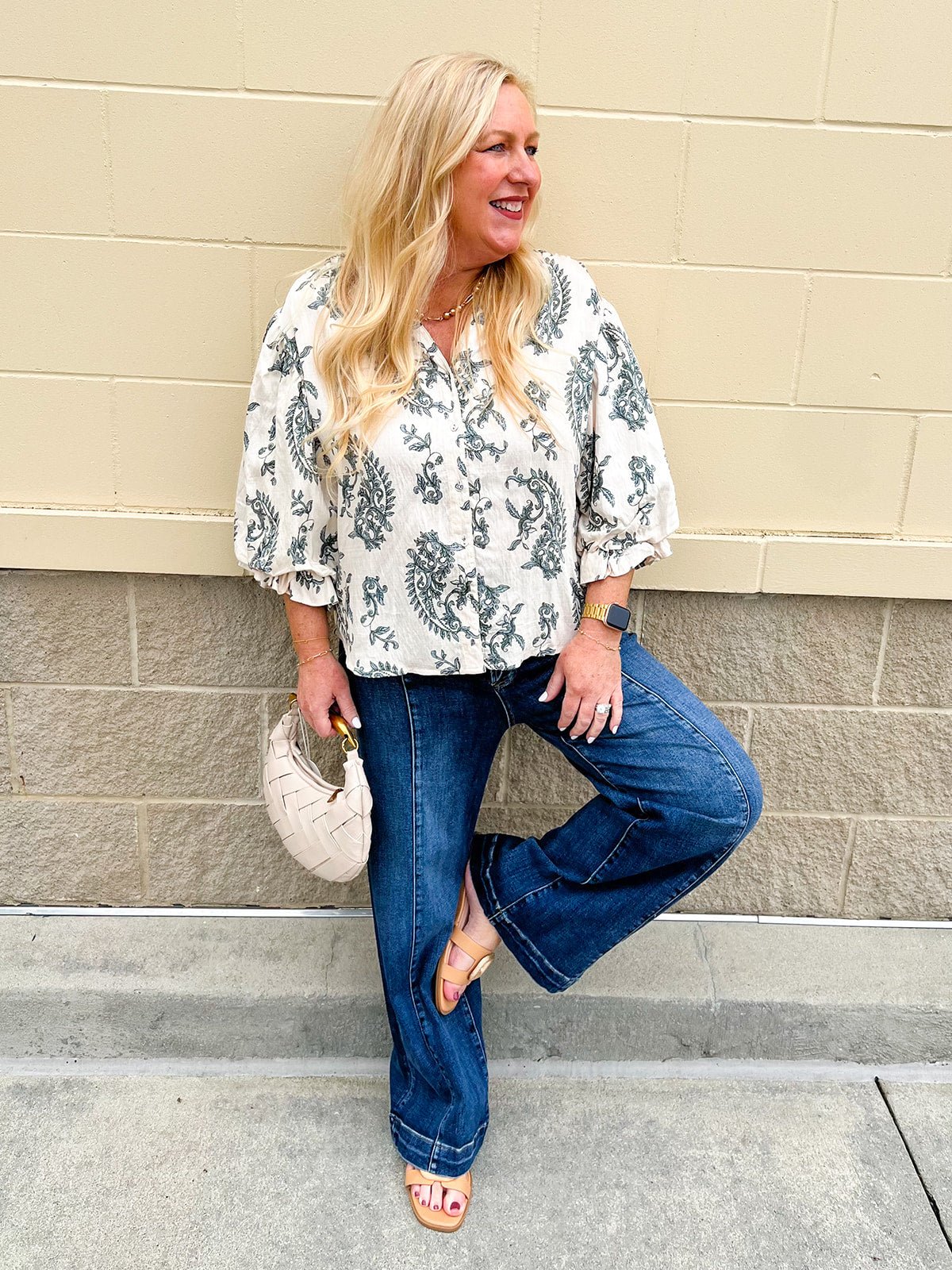 Girly and Glamorous Jade Balloon Sleeve Button Down Top - The Pink Pineapple 850