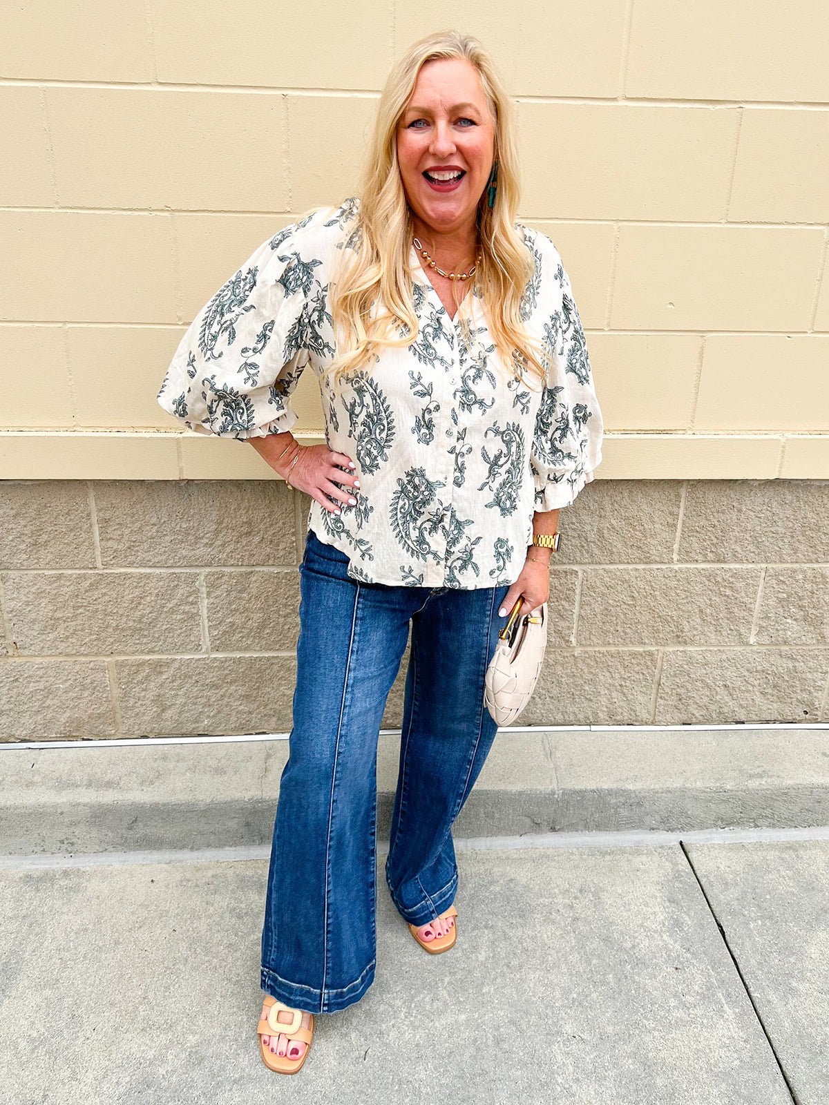 Girly and Glamorous Jade Balloon Sleeve Button Down Top - The Pink Pineapple 850